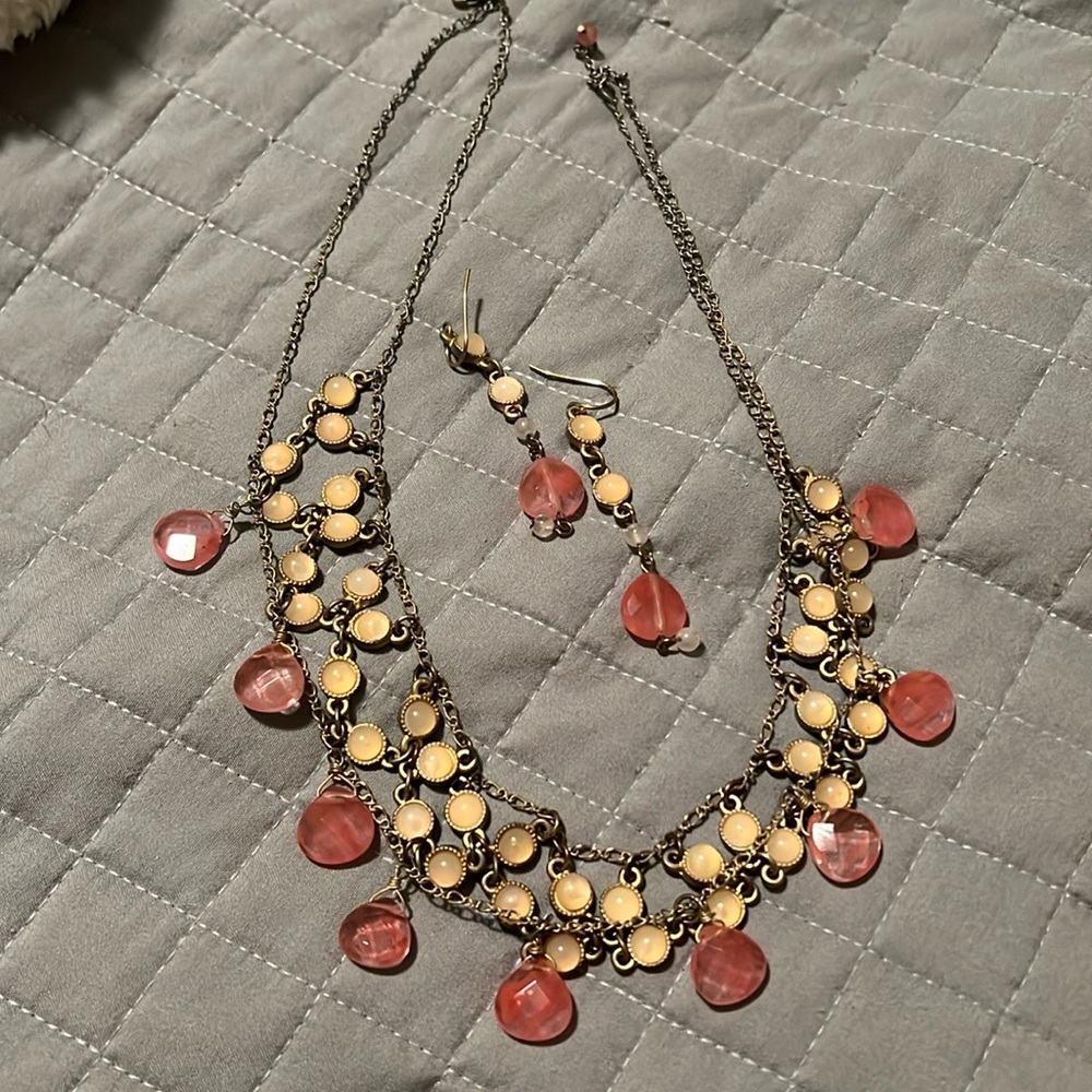 Stone and gem necklace/ earring set
